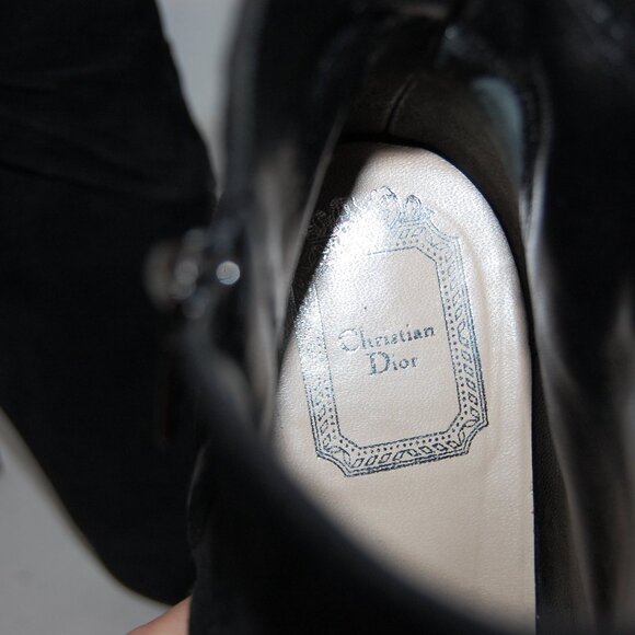 36.5/6.5❤️ CHRISTION DIOR HIGH HEEL BLACK SEUDE LEATHER ANKLE BOOTS BOOTIE… - Picture 12 of 13